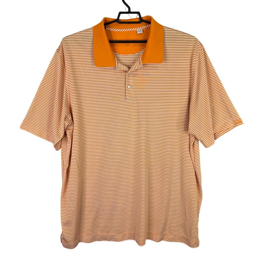 Mens Orange & White Striped Polo Shirt Short Sleeve 100% Polyester Size 3XT